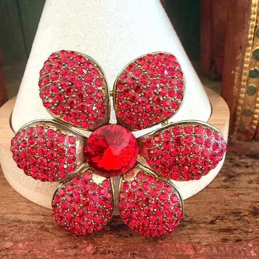 MD Red Crystal Flower Brooch